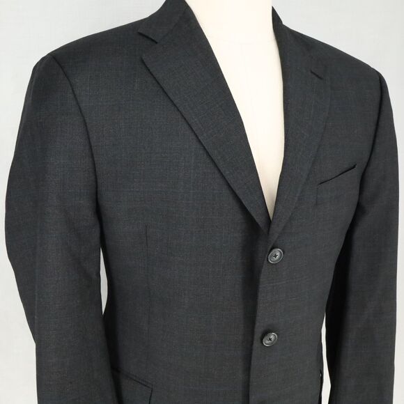 Arnold Brant Sport Coat Mens 43R Wool Cashmere Charcoal Gray Plaid Jacket - Picture 8 of 16